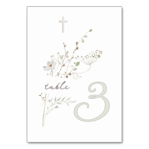 Numéro De Table bouquet fleur sauvage délicat Baptême n 3