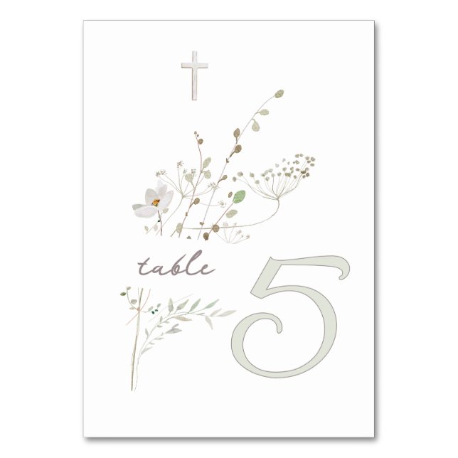Numéro De Table bouquet fleur sauvage délicat Baptême n 5 (Par défaut)