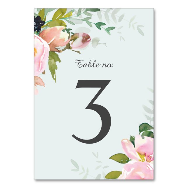Numéro De Table Bouquets de fleurs rose pâle Mariage bleu ciel (Par défaut)