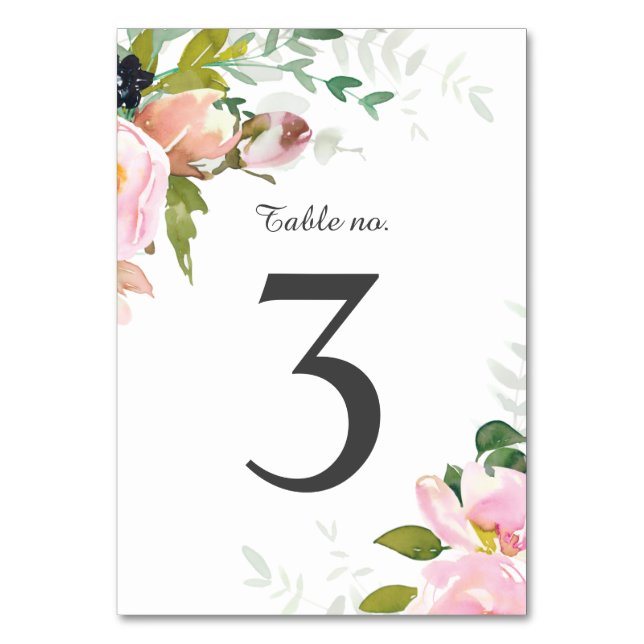 Numéro De Table Bouquets de fleurs rose pâle sur blanc (Par défaut)