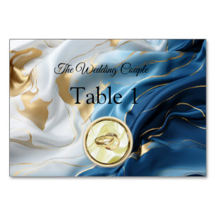 Numéro De Table Bouquets de Silky Blue-White et Gold Edges