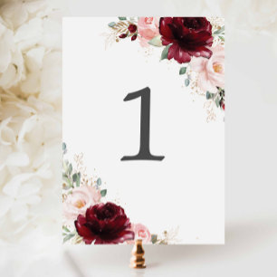 Numéro De Table Bourgogne Blush rose Mariage Fête des mariées