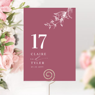 Numéro De Table Bourgogne Élégant, Mariage Botanique Minimaliste