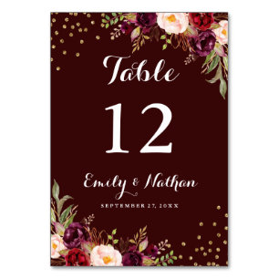 Numéro De Table Bourgogne Gold Confetti Floral Mariage Numéro de t