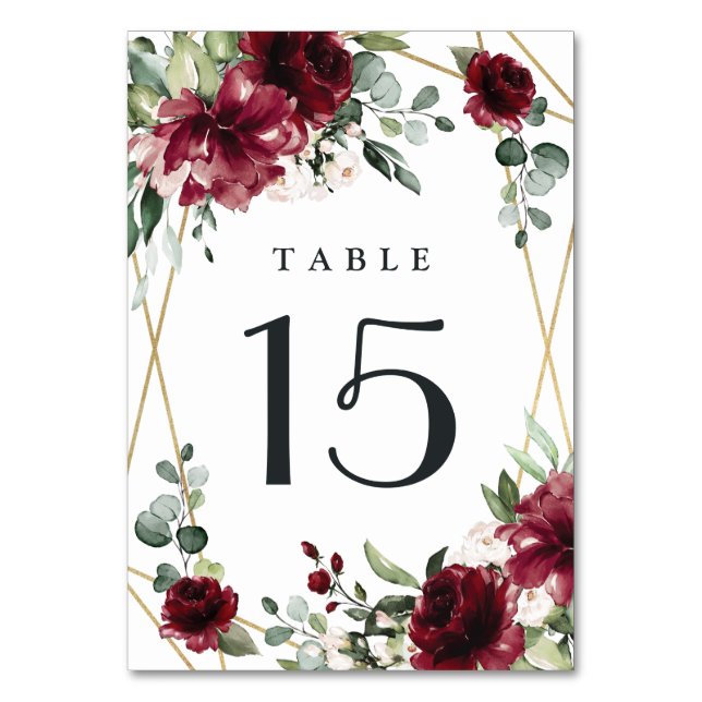 Numéro De Table Bourgogne Rouge Bleu Or Mariage géométrique de ver (Par défaut)
