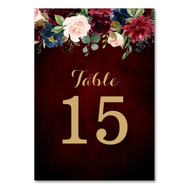 Numéro De Table Bourgogne Rouge Marine Floral Russe Boho Numéro de (Par défaut)