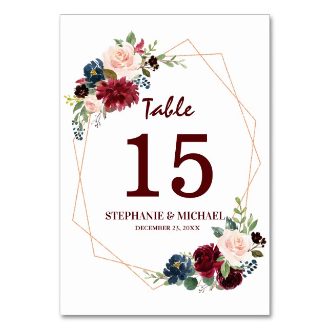 Numéro De Table Bourgogne Rouge Marine Florale Numéro du tableau g (Par défaut)