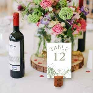 Numéro De Table Branche avec mariage de fleurs vert et blanc sauge