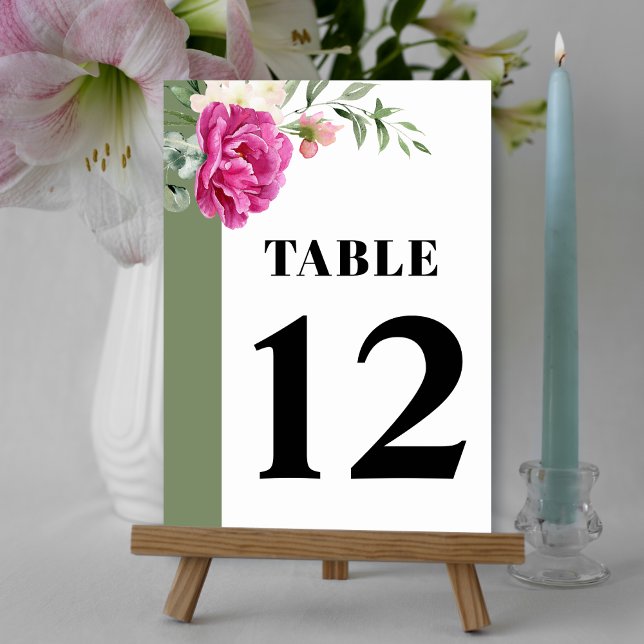 Numéro De Table Branche avec rose rose et fleurs blanches mariage (Créateur téléchargé)