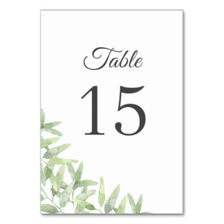 Numéro De Table Branches d'olivier élégantes. Mariage d'été botani