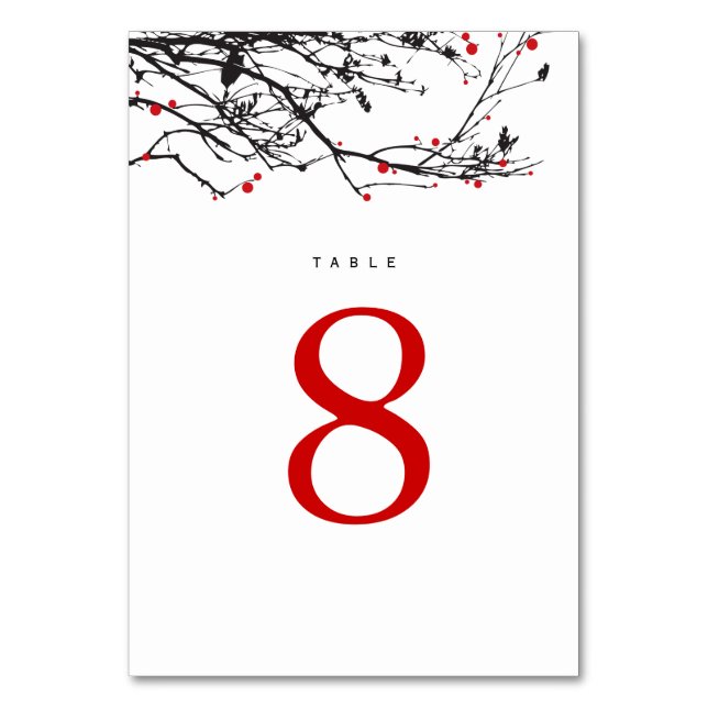 Numéro De Table Branches en silhouette noire avec Mariage de baies (Par défaut)