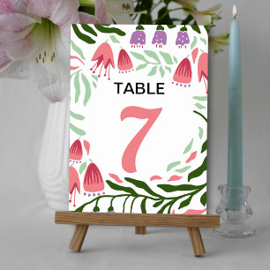 Numéro De Table Branches et fleurs colorées rétro boho et mariage