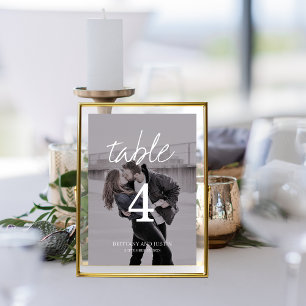 Numéro De Table Brittany Elegant Double-Side Photo Script blanc