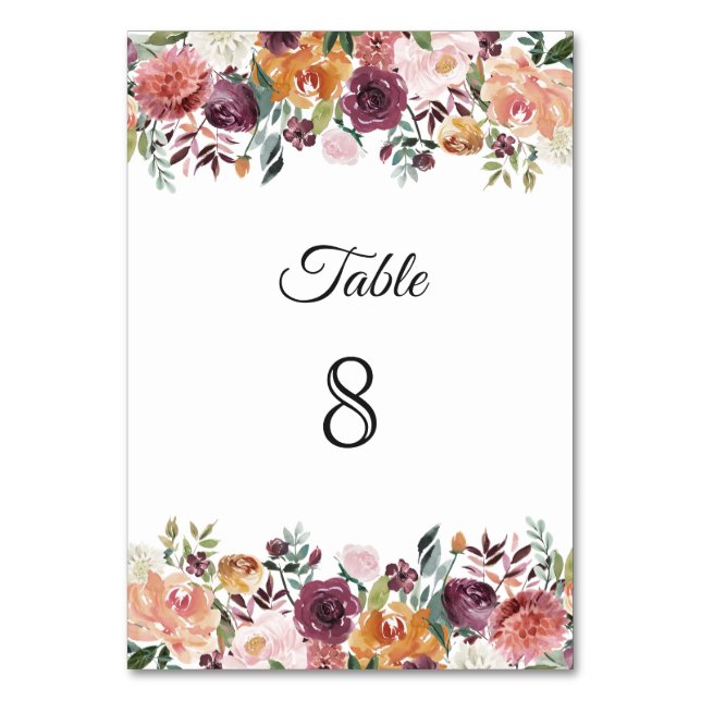 Numéro De Table Burgundy Blush Ivory Floral Frontières Mariage (Par défaut)