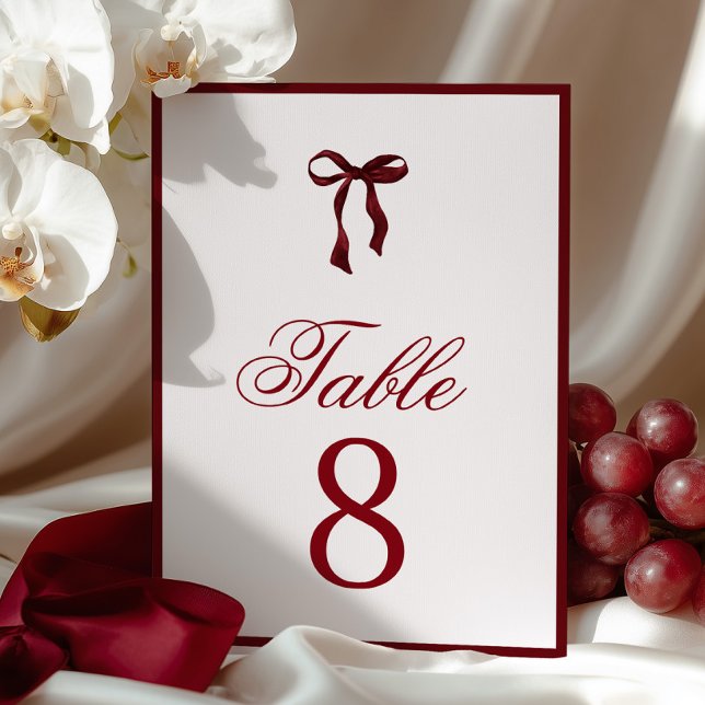Numéro De Table Burgundy Bow Table Number (Créateur téléchargé)