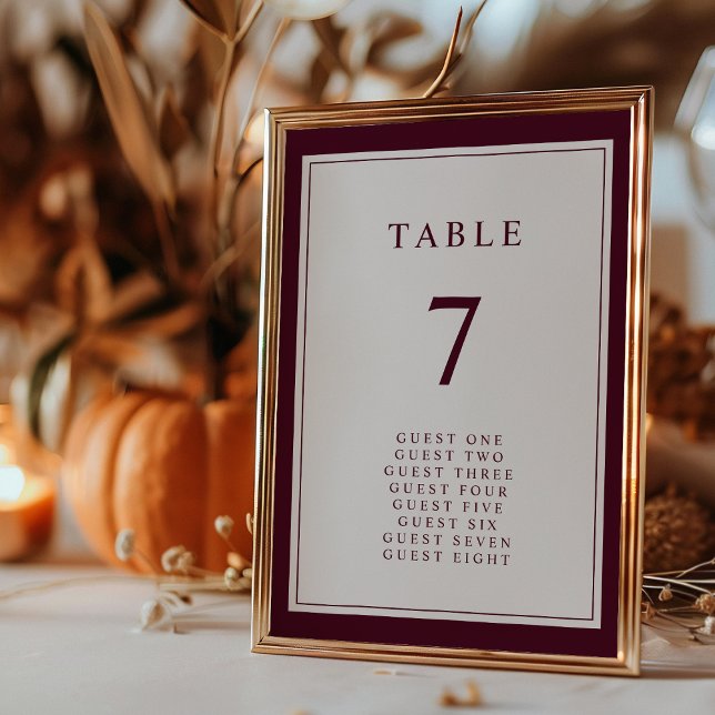 Numéro De Table Burgundy Elegant Simple Minimal Mariage frontalier (Burgundy Elegant Simple Minimal Border Wedding Table Number by Painted Paperie
)