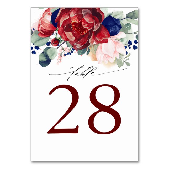 Numéro De Table Burgundy et Marine Mariage bleu Numéro de tableau  (Par défaut)