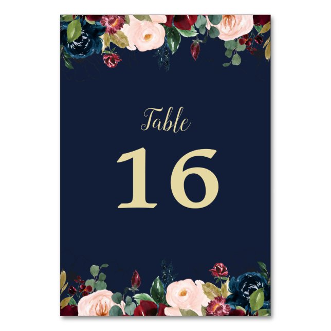 Numéro De Table burgundy floral bleu marine mariage (Par défaut)