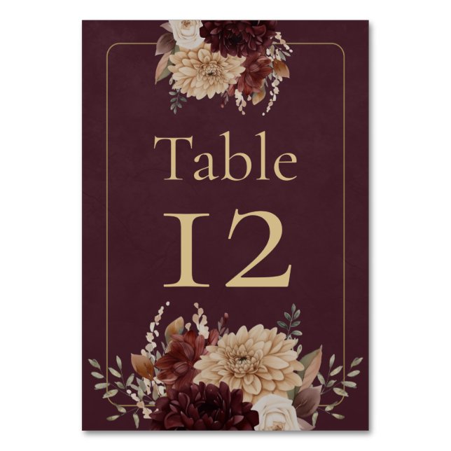 Numéro De Table Burgundy Floral Gothic Wedding Table Number (Par défaut)