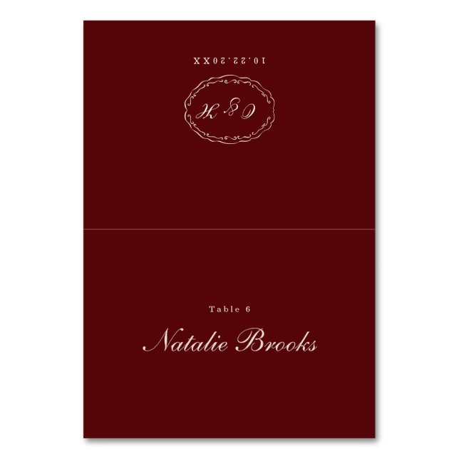 Numéro De Table Burgundy Folded Wedding Place Card (Par défaut)