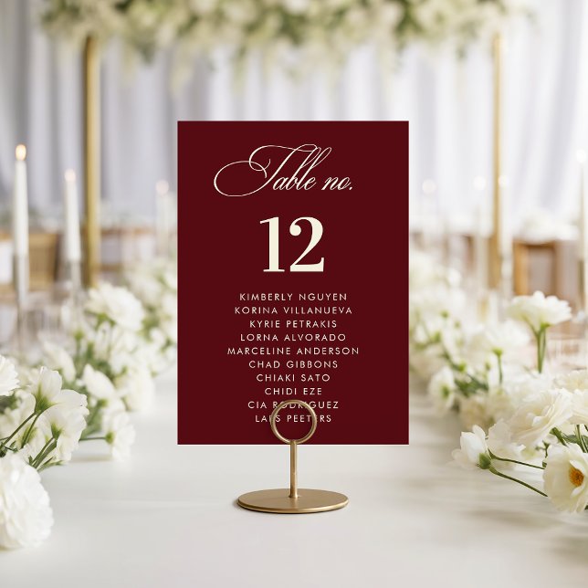 Numéro De Table Burgundy Ivory Seating Chart Names Wedding Sign (Créateur téléchargé)
