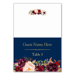Numéro De Table Burgundy Marsala Floral Navy Blue Mariage Place