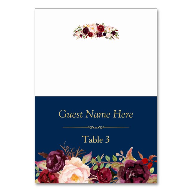 Numéro De Table Burgundy Marsala Floral Navy Blue Mariage Place (Par défaut)