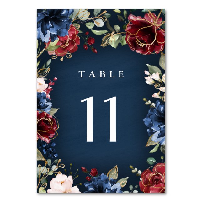 Numéro De Table Burgundy Red Navy Blue Gold et Blush Pink Mariage (Par défaut)
