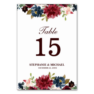 Numéro De Table Burgundy Red Navy Floral Russe Boho Numéro de tabl
