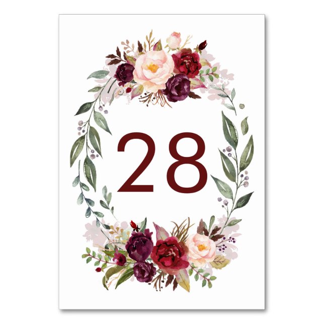 Numéro De Table Burgundy Rouge Floral Mariage Numéro de tableau Ca (Par défaut)