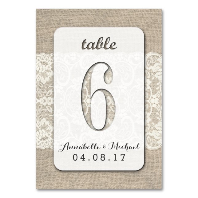 Numéro De Table Burlap Lace Rustique Mariage Numéro de tableau Car (Par défaut)