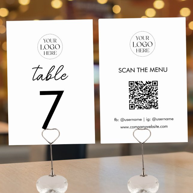 Numéro De Table Business Logo QR Code Menu Modern Minimalist (Front and Back)