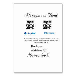 Numéro De Table Cadeau de lune de miel venomo paypal don Q R coupl