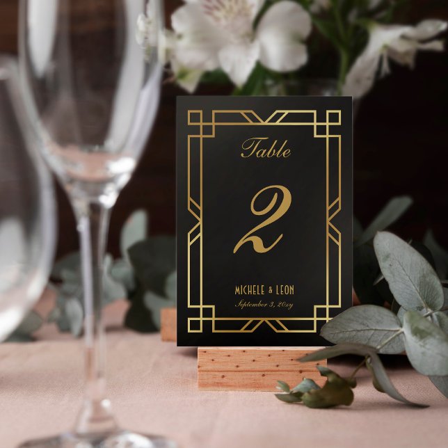 Numéro De Table Cadre Art déco classique Mariage Black Gold (Créateur téléchargé)