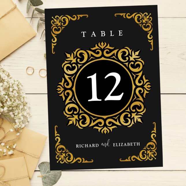 Numéro De Table Cadre baroque Royal Black and Gold Ornamental (Créateur téléchargé)