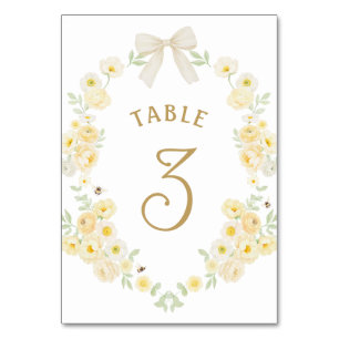 Numéro De Table Cadre de fleurs jaunes avec un nœud