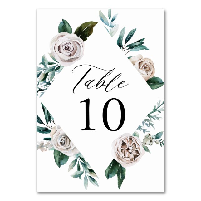 Numéro De Table Cadre floral de roses blanches aquarelle pour mari (Par défaut)