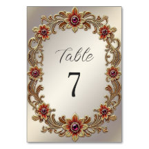 Cadre Floral Or avec pierres rouges Numéro de tabl