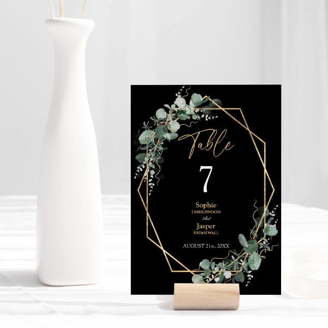 Numéro De Table Cadre géométrique or vert Simple Mariage noir (Créateur téléchargé)