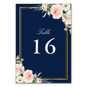 Numéro De Table cadre mariage d'or fleuri à l'aquarelle