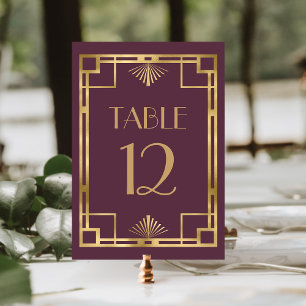 Numéro De Table Cadre vintage années 1920 Déco bordeaux or Mariage