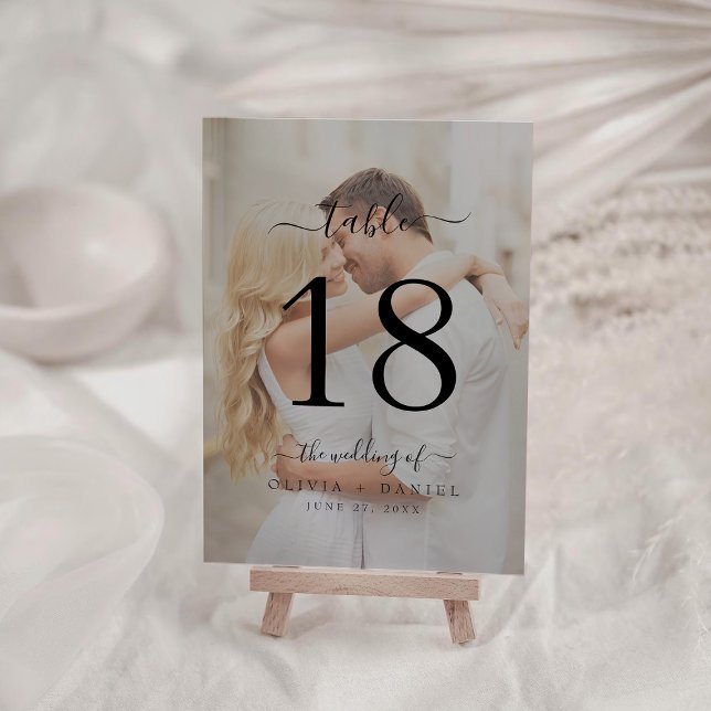 Numéro De Table Calligraphie classique moderne photo Mariage (Modern Classic Calligraphy Wedding Photo Table Number)