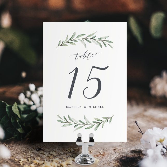 Numéro De Table Calligraphie moderne mariage de verdure rustique (Modern calligraphy rustic greenery wedding table number)