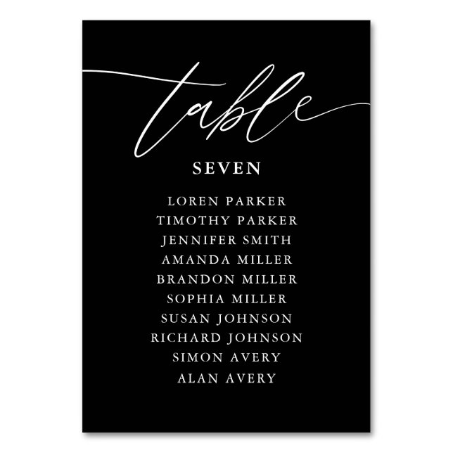 Numéro De Table Calligraphie noir Mariage rustique Tableau de sièg (Par défaut)