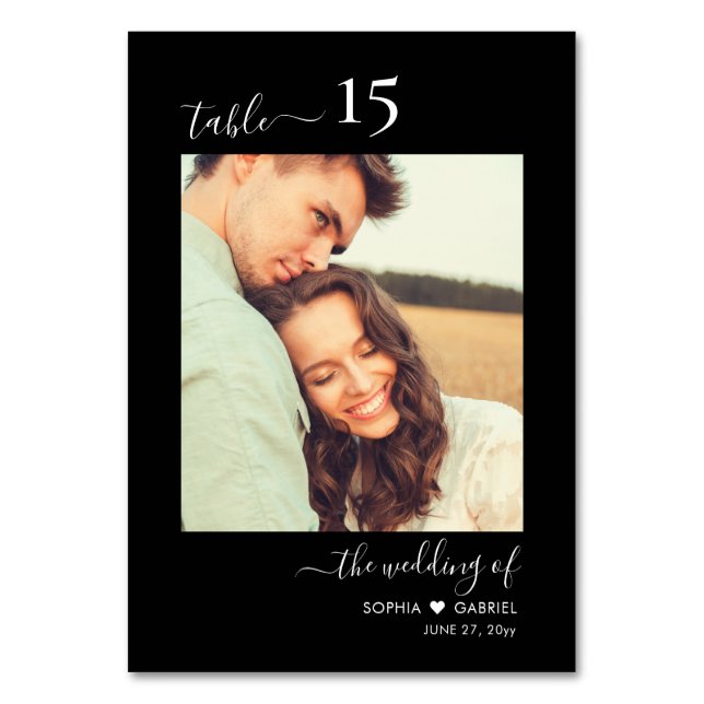 Numéro De Table Calligraphie Photo Monogramme Mariage noir (Par défaut)