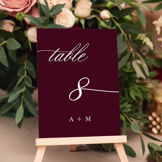Numéro De Table Calligraphie romantique Mariage numéro 8, Bourgogn (Créateur téléchargé)