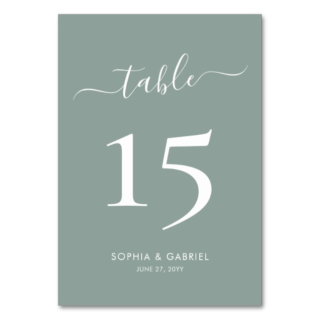 Numéro De Table Calligraphie Script Sage Green Mariage double face (Par défaut)
