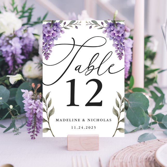 Numéro De Table Calligraphie Wisteria Verdure Mariage d'aquarelle (Créateur téléchargé)