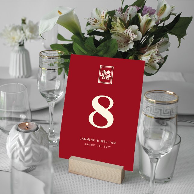 Numéro De Table Carré classique Double Xi Red Gold Mariage chinois (Créateur téléchargé)