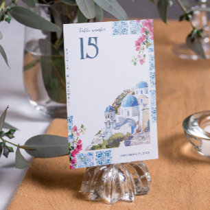 Numéro De Table Carreaux aquarelles Mariage grec